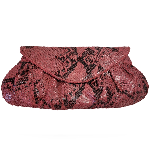 Urban Expressions Clutch Vegan Python Look, Red, Black, Gold Hardware - Picture 1 of 11